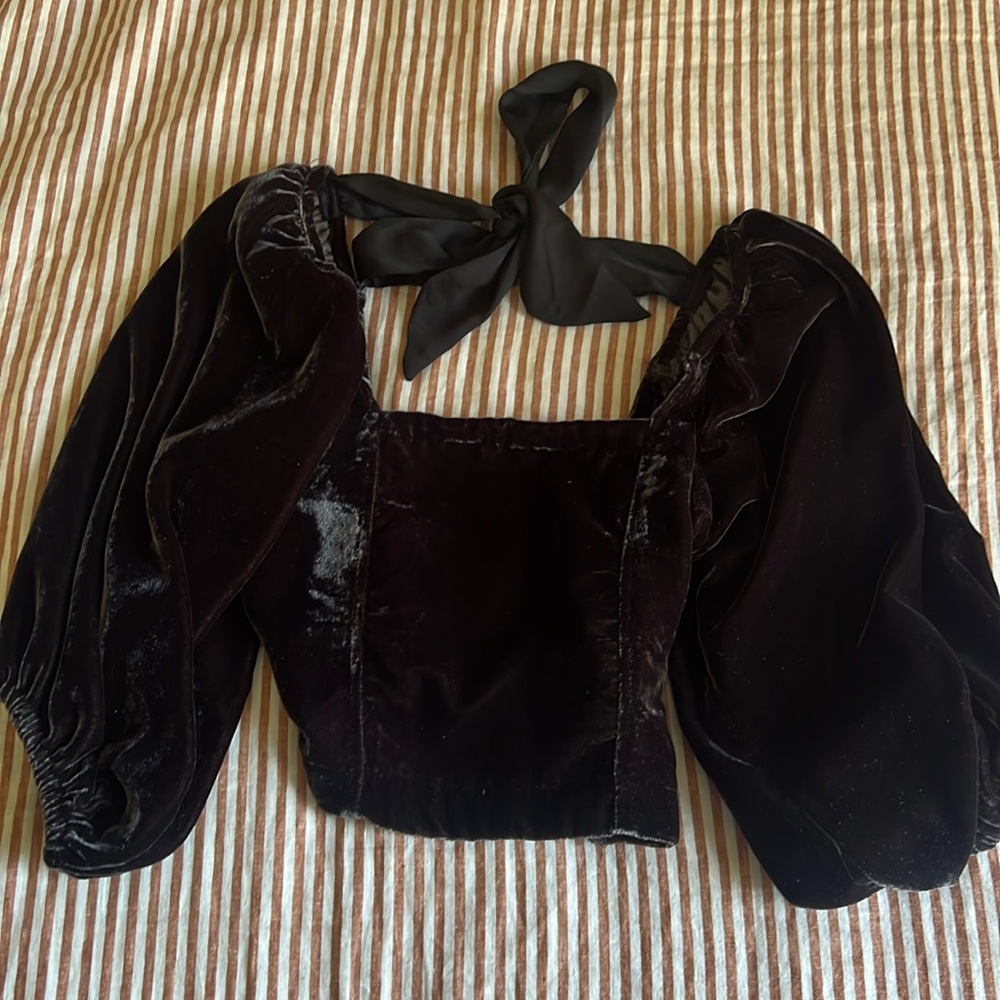 Free People Velvet Tie Back Shirt